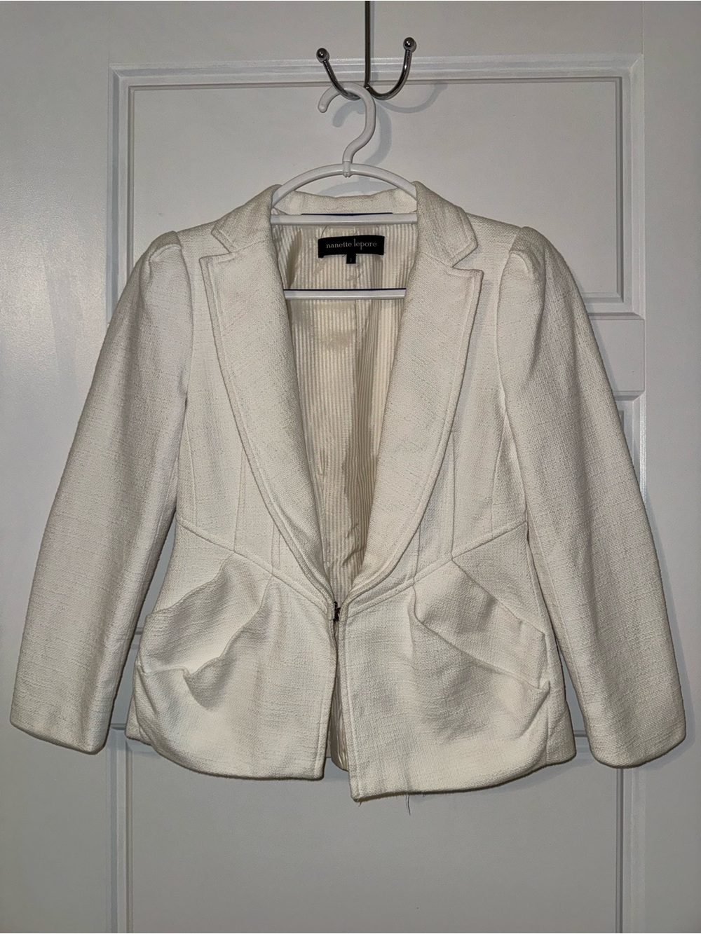 Nanette Lepore Cream Textured Peplum Blazer